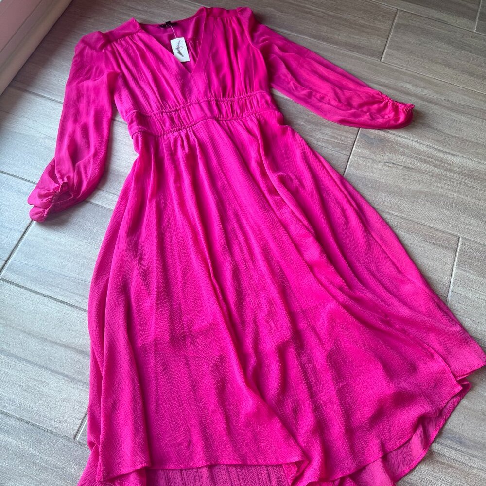 NWT Hot Pink Chiffon Hi-Low V-Neck Dress by Jessica Simpson (Size L)
